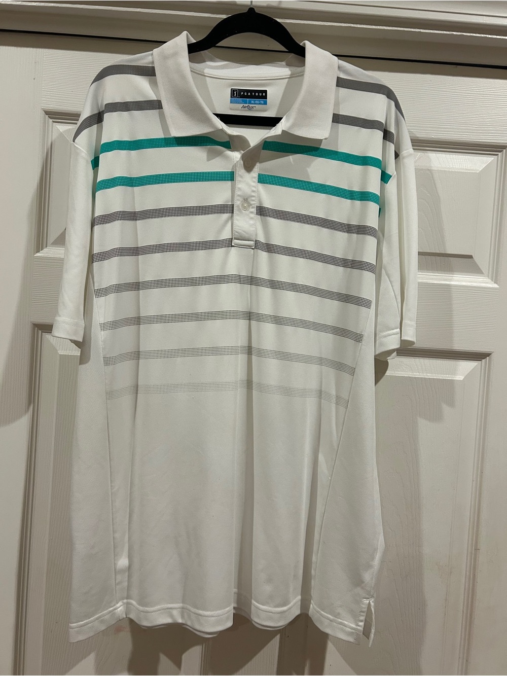 Izod White Polo with Teal and Gray Stripes